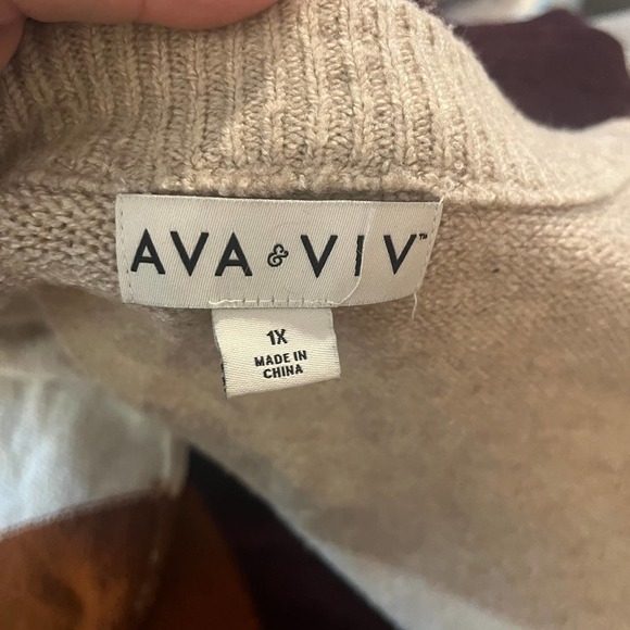 AVA + VIV Neutral 1X Striped Colorblock Sweater Crewneck Long Sleeve Knit - Picture 3 of 5